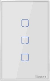 Паметен ѕиден прекинувач Sonoff T2US3C, 3 канали, Wi‑Fi, бел