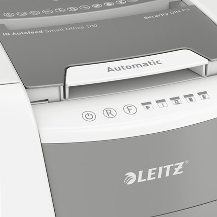 Shredder dokumentesh Leitz Small Office 100, auto 100 fletë, P-4, gri e bardhë