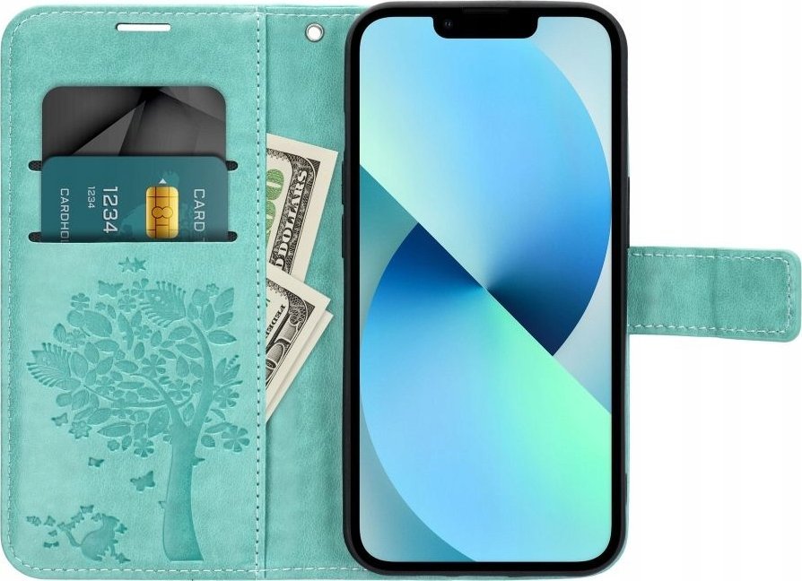 Këllëf libër OEM Mezzo për Samsung Galaxy A14 4G 5G, me dizajn tree, jeshil