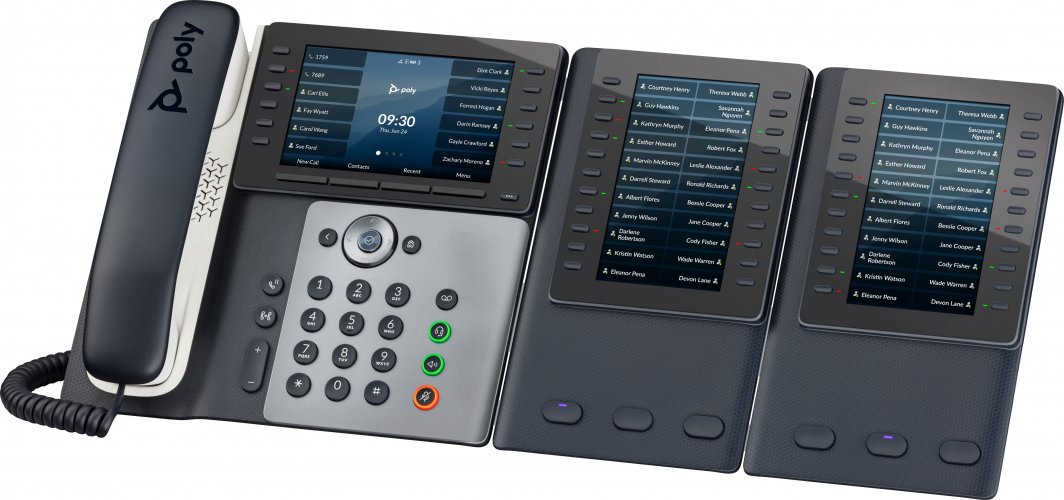 Telefoni fiks Poly 82M91AA, ekran me ngjyra, shumë linja, i zi