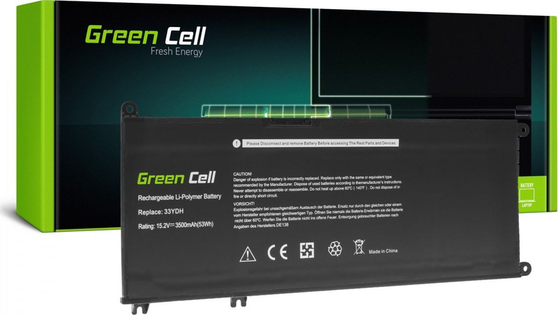 Bateri laptopi Green Cell 33YDH Dell DE138, 3400mAh, e zezë