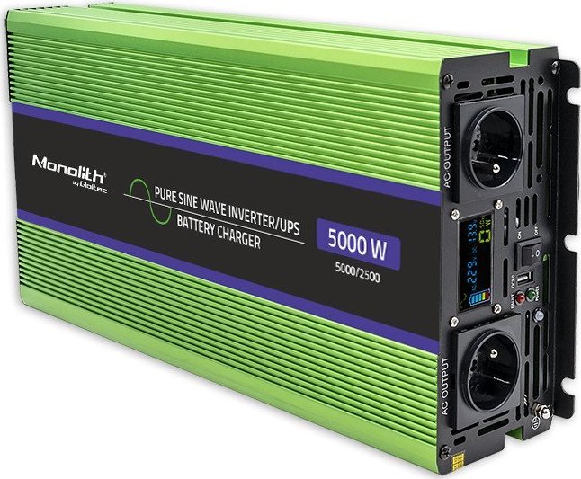 Inverter Qoltec Monolith, 2500W 5000W, 12V në 230V, valë sinusoide e pastër