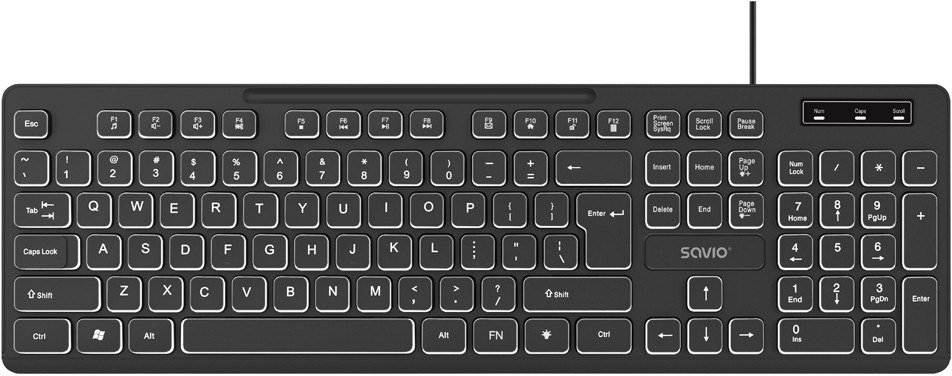 Tastierë SAVIO KB-04, me kabllo USB, ndriçim LED, e zezë