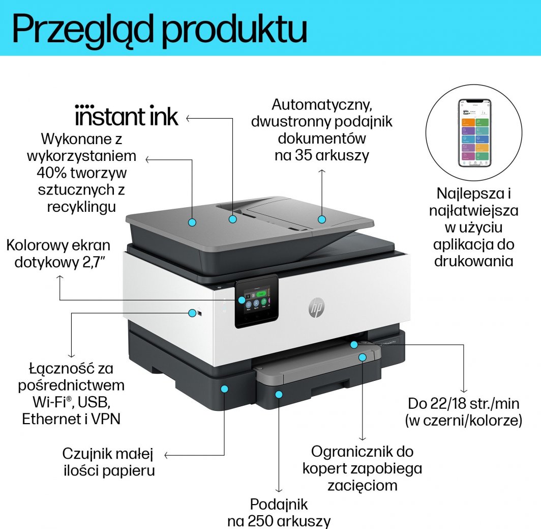 Printer HP OfficeJet Pro 9120e All-in-One, A4, 4800 x 1200 dpi, 22 ppm, i zi