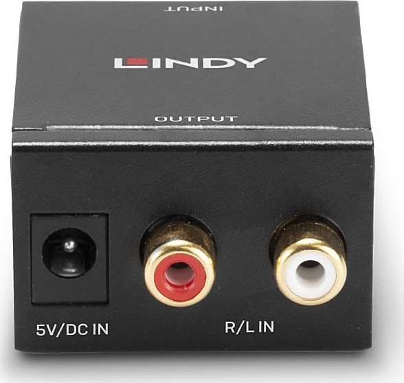 Adapter audio Lindy 70309 Toslink në RCA x2, konvertues stereo, i zi