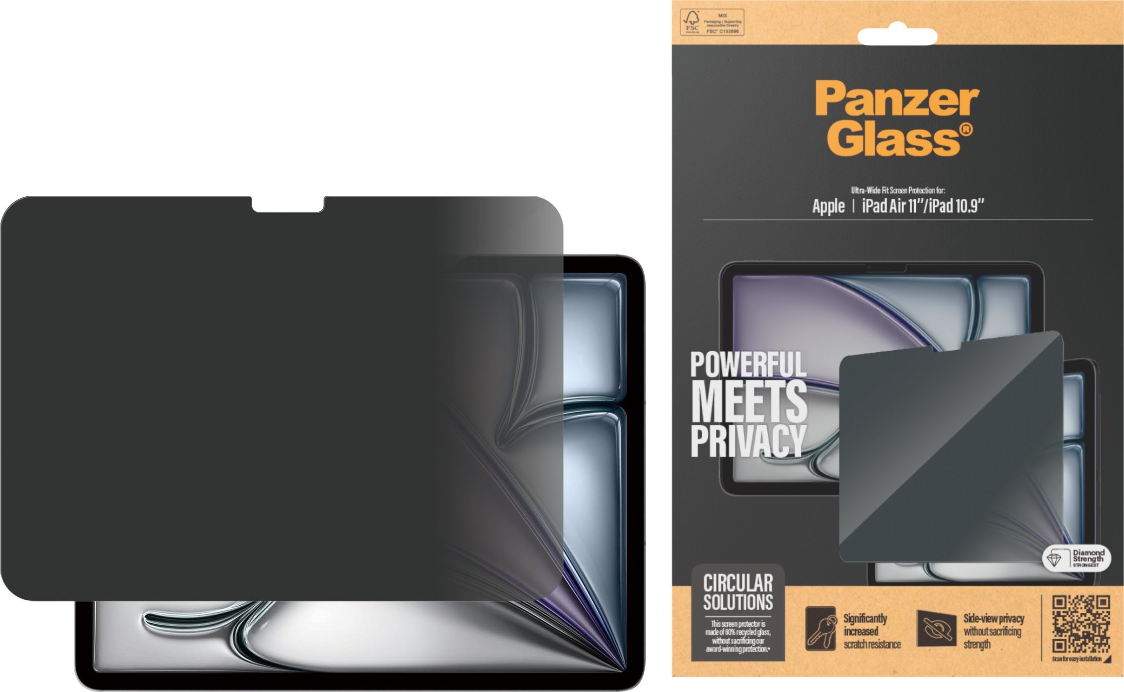 Mbrojtës ekrani PanzerGlass Privacy, për iPad Air 11" 2025 2024, për iPad 10.9" 2022, Ultra Wide Fit, transparent