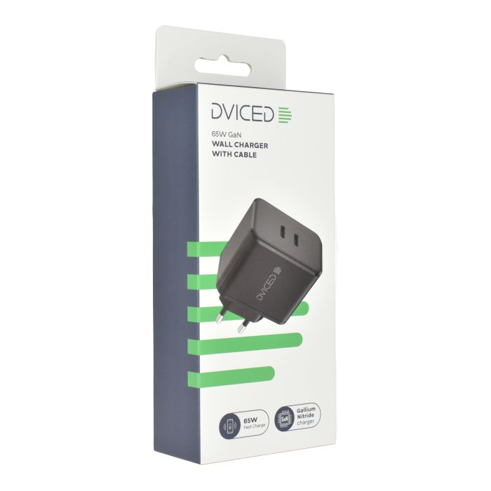 Dviced Wall Charger 65W GaN 2 USB-C EU W Cable, Black