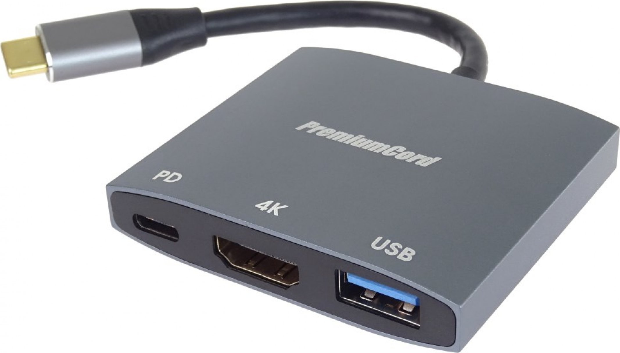 Adapter USB C PremiumCord, HDMI, USB 3.0, PD, gri