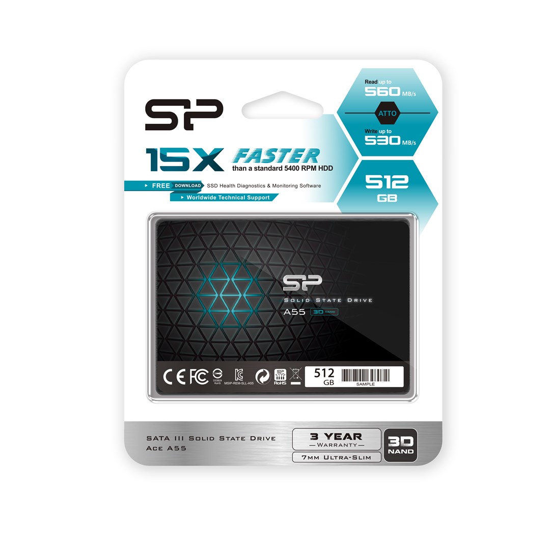 SSD Silicon Power A55, 512GB, SATA III, 2.5", e zezë
