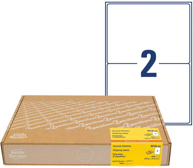 Етикета за испраќање Avery Zweckform 8018-300, 199.6 x 143.5mm, 600 етикети, бела