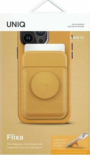 Portofol magnetik telefoni UNIQ Flixa, MagSafe, me grip, i verdhë