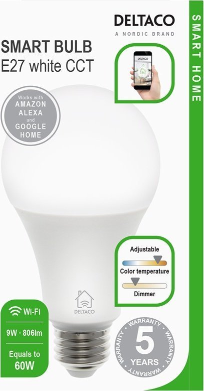 Llambë smart LED Deltaco SMART HOME SH-LE27CCTC, dritë e rregullueshme, e bardhë