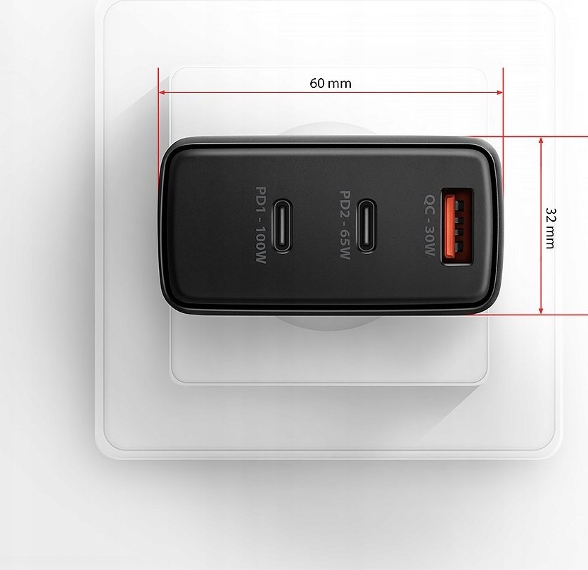 Karikues Axagon ACU-DPQ100, GaN 100W, 3 porta USB, i zi