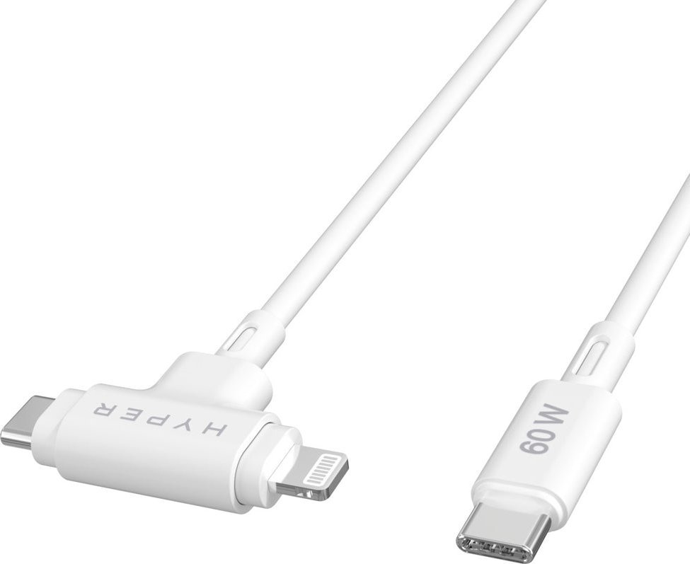 Kabllo karikimi HYPER HyperJuice, USB C në USB C Lightning, 1.5 m, 60W, e bardhë