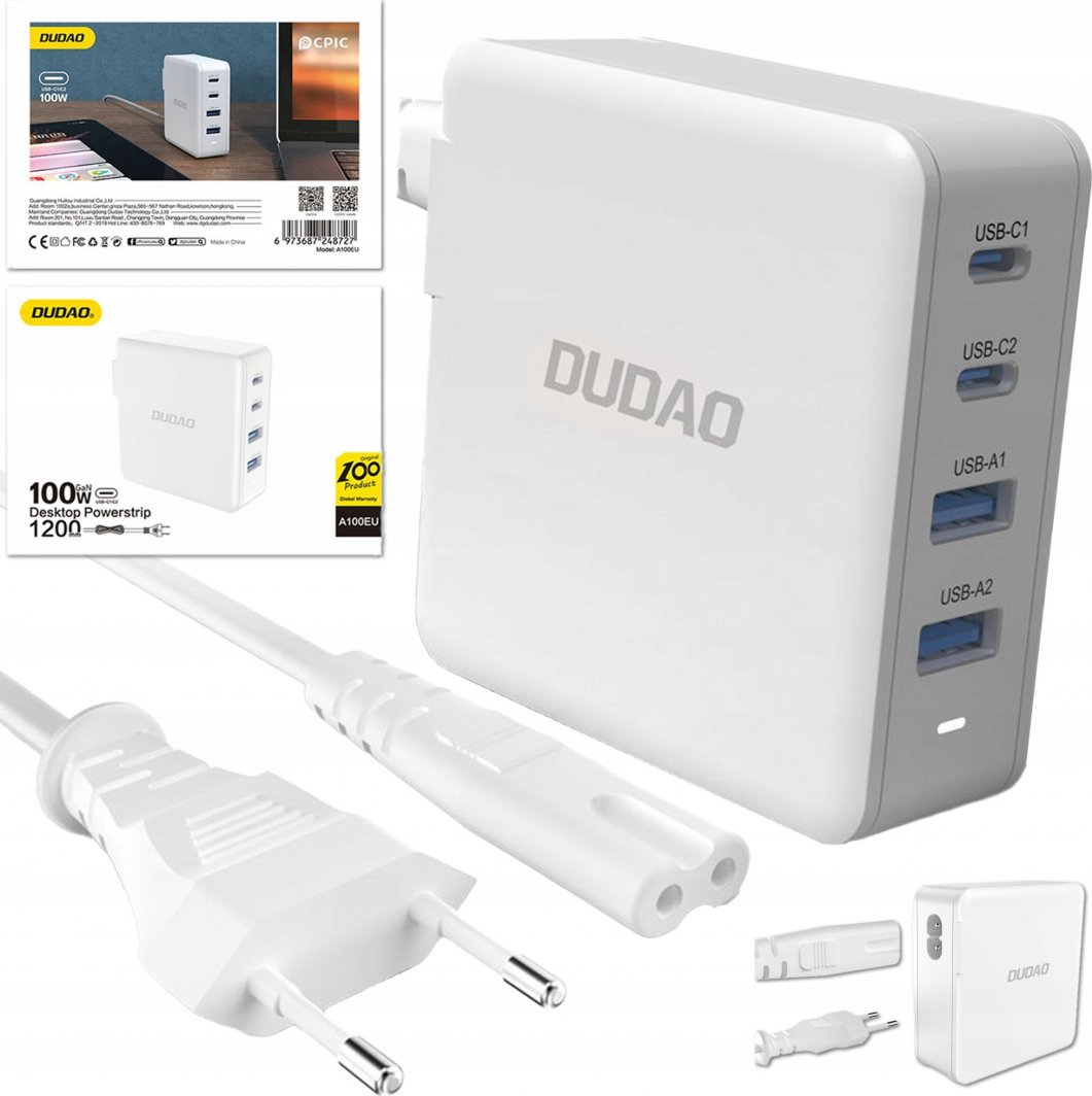 Karikues Dudao GaN, 100W A100EU, i bardhë
