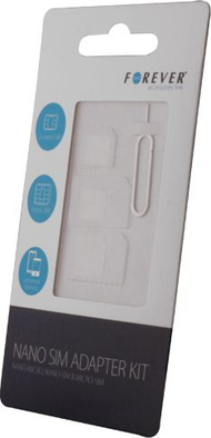 Adapter SIM Forever Nano SIM Adapter Kit, 3 në 1, për Nano SIM dhe Micro SIM, i bardhë