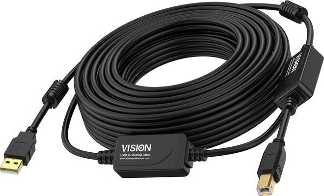 Kabllo USB Vision TC 10MUSB+/BL/2, USB 2.0, 10m, USB A në USB B, e zezë