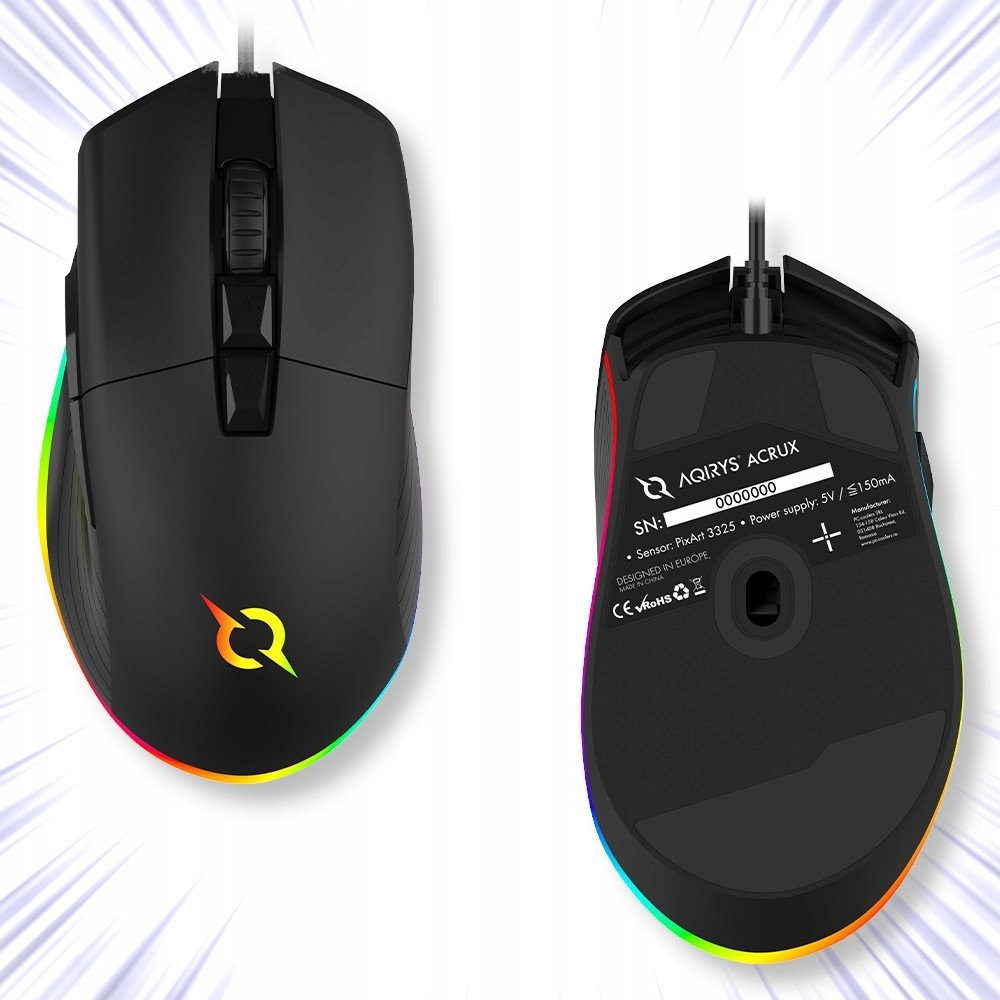 Mouse gaming AQIRYS Acrux, 10000dpi, me kabëll USB, i zi