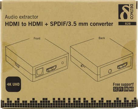 Adapter audio video Deltaco HDMI-7038, HDMI në HDMI dhe SPDIF, Full HD 1080p, i zi