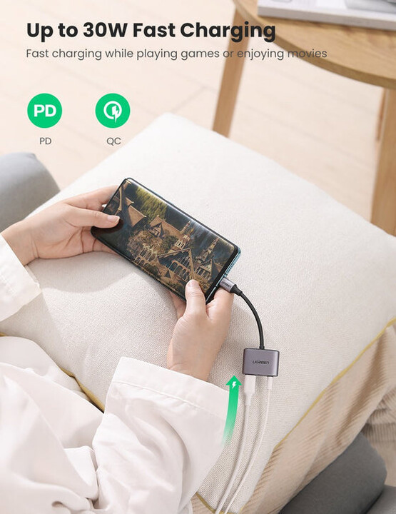 UGREEN USB-C адаптер за слушалки - приклучок + напојување