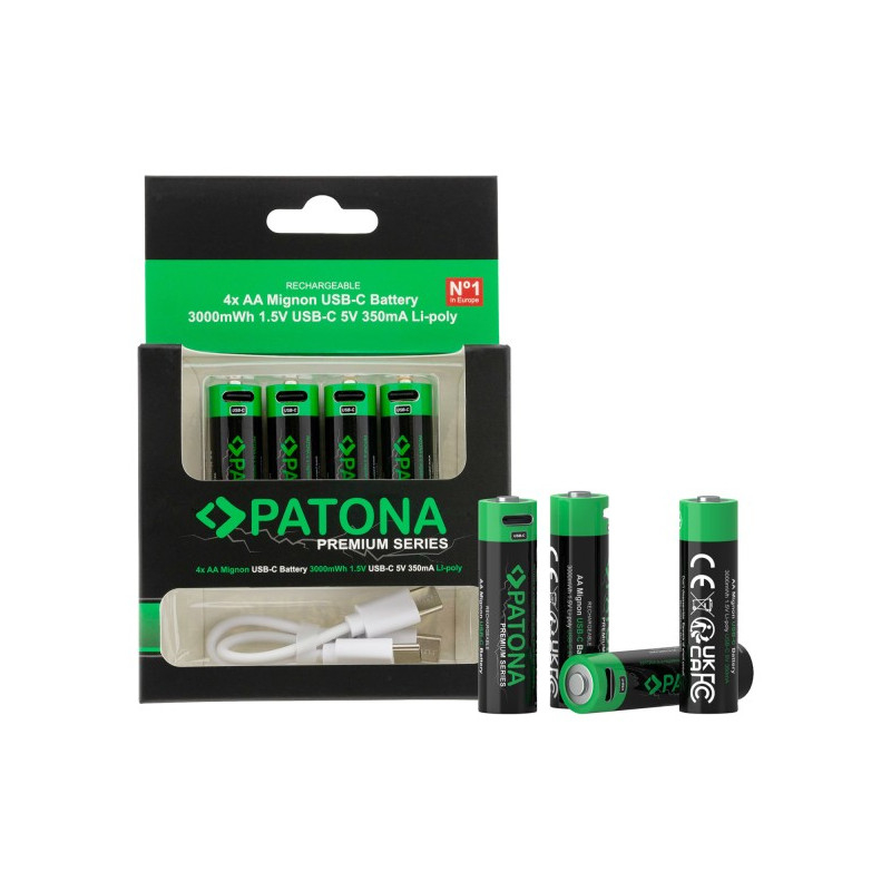 Bateri të rikarikueshme PATONA Premium USB-C Micro AA