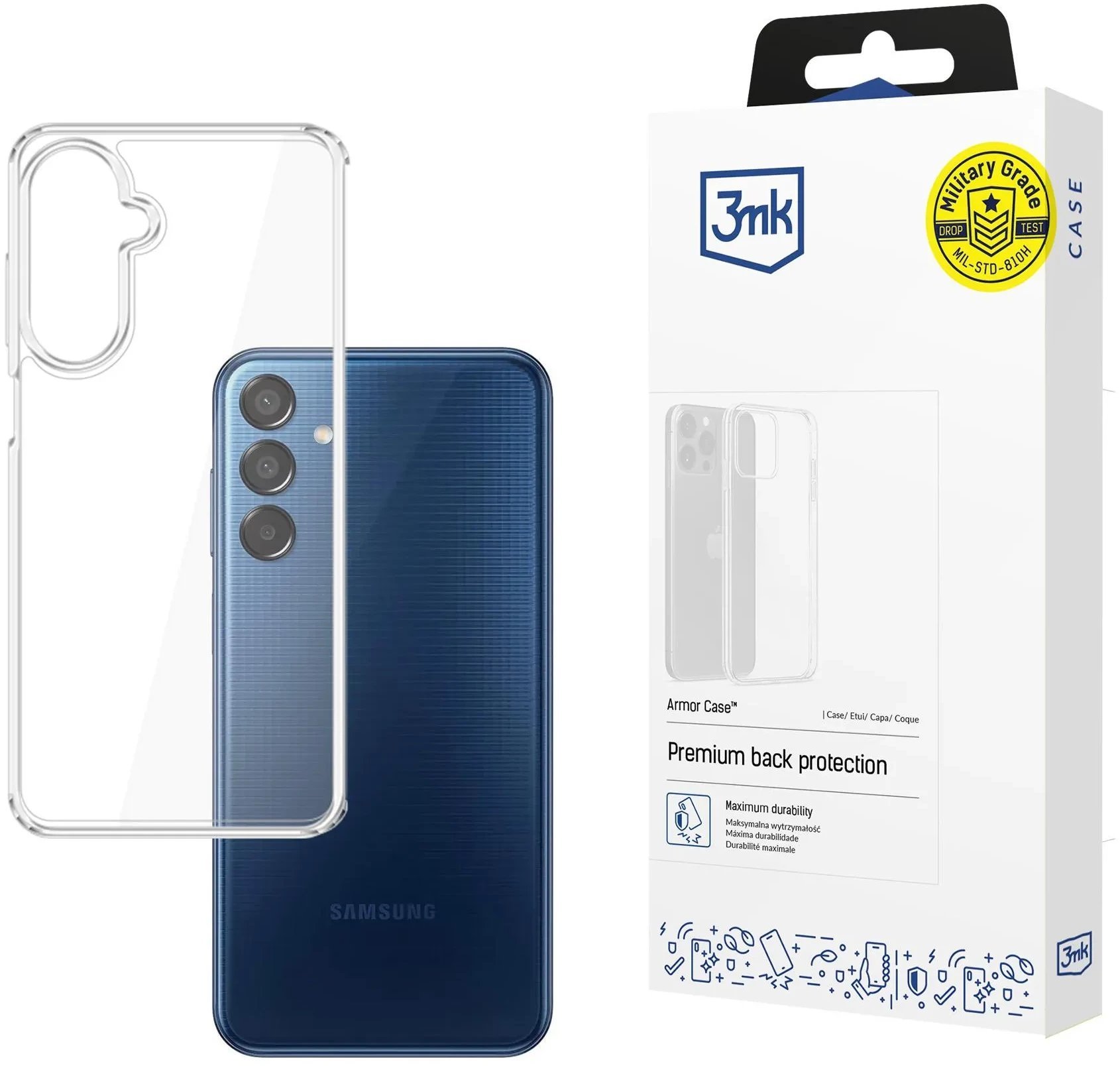 Kapak mbrojtës 3MK Armor Case për Samsung Galaxy M15 5G, i hollë, rezistent ndaj goditjeve, i zi