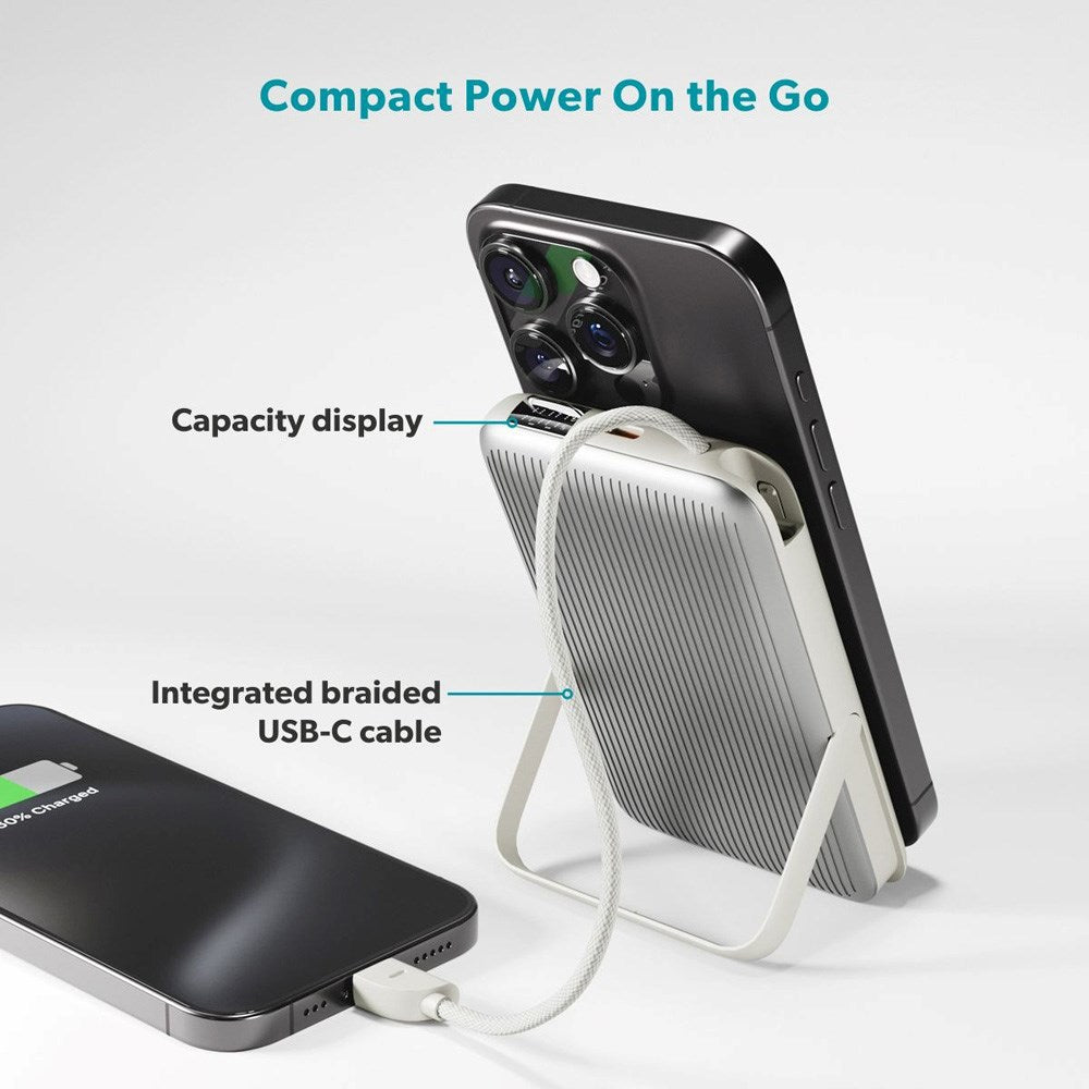 Powerbank Epico UltraPack 22.5W, 10000mAh, MagSafe dhe Qi2, me kabllo USB C tërheqëse, gri