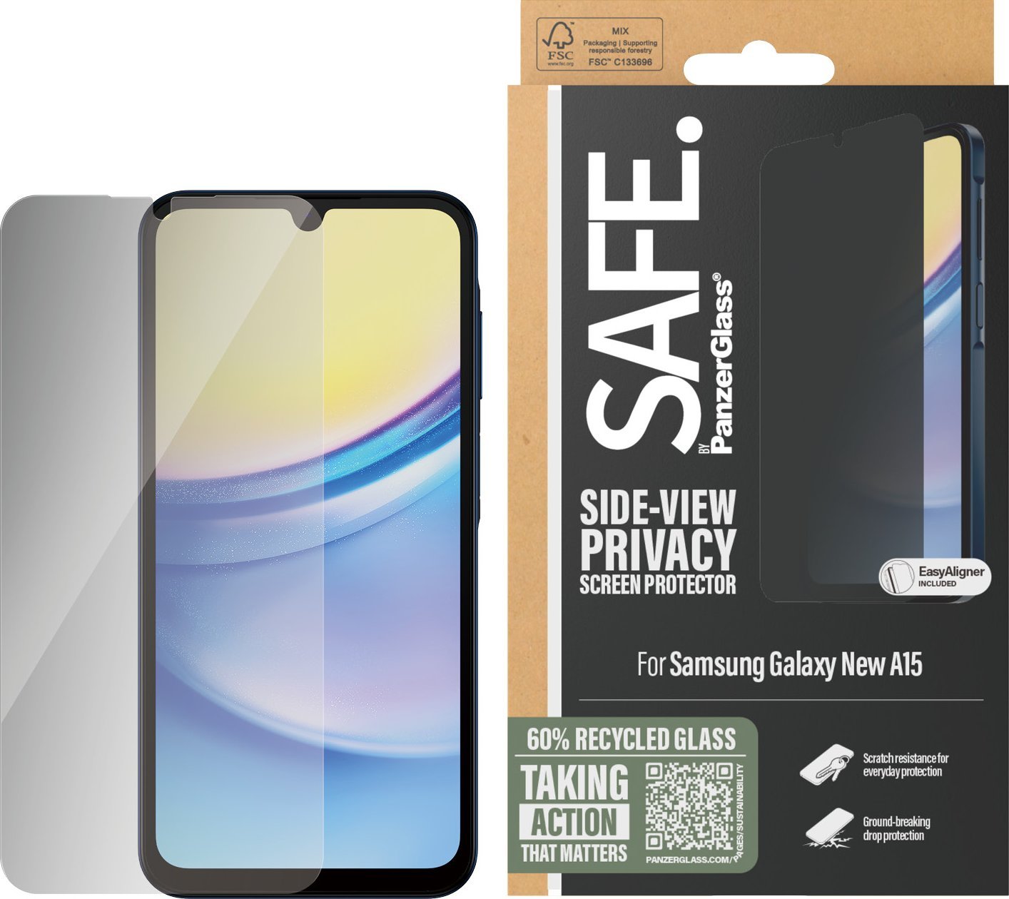 Mbrojtëse ekrani SAFE by PanzerGlass për Samsung Galaxy A16 A16 5G, Privacy, Ultra Wide Fit, transparente
