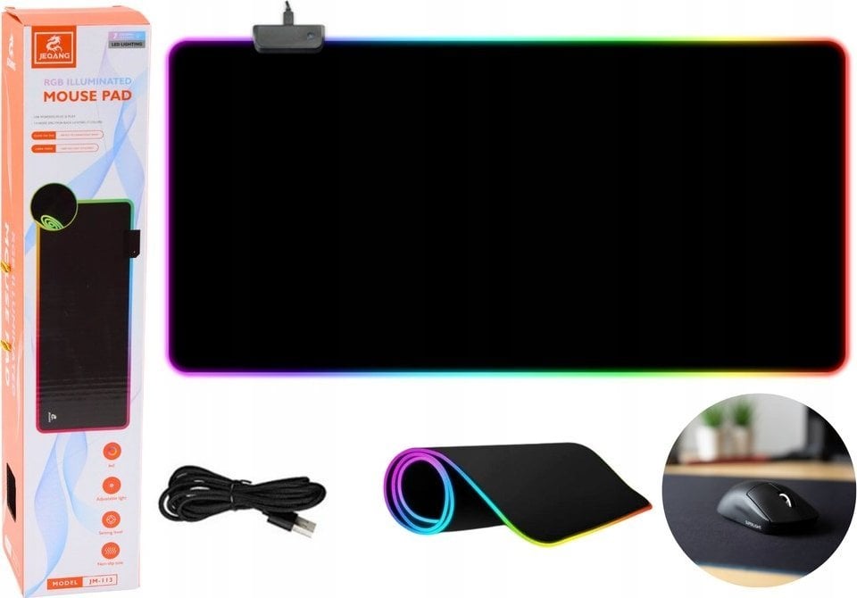 Podlogë gaming për maus dhe tastierë, LED RGB, 40x90cm, e zezë