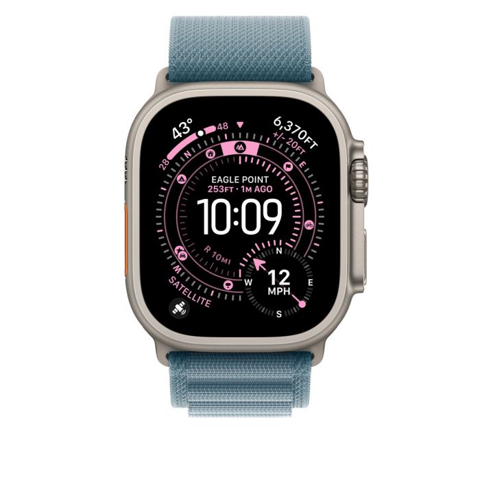 Apple Watch 49mm Loop, Light Blue Alpine Loop, Medium, Natural Titanium Finish