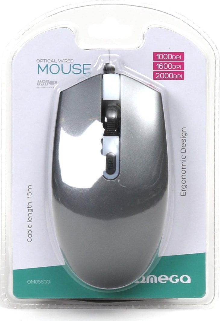 Maus Omega Rubber, 1000-2000 DPI, me kabllo, gri