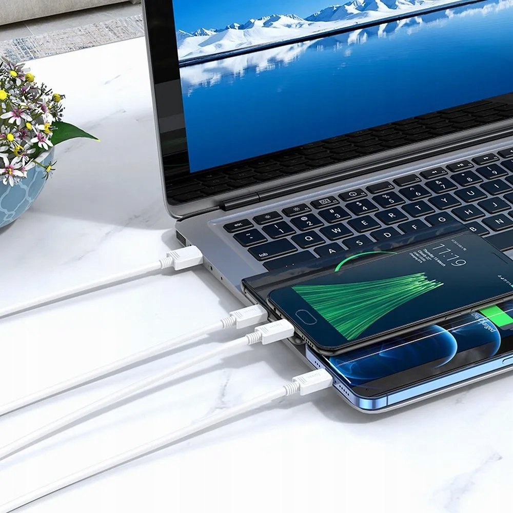 Kabllo Hoco X74 3in1 USB A në Lightning Micro USB Type C, 2A, 1m, e bardhë