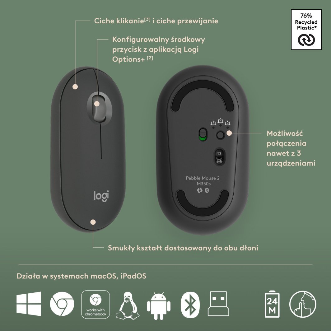 Set tastierë dhe mi Logitech Pebble 2 Combo, pa tela, Bluetooth, bejxhi