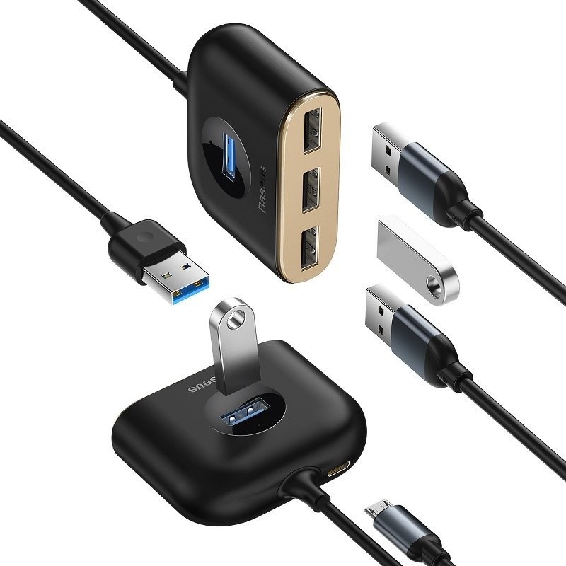 USB Hub Baseus, 1m, 1xUSB 3.0 + 3xUSB 2.0, 5Gbps, e zezë