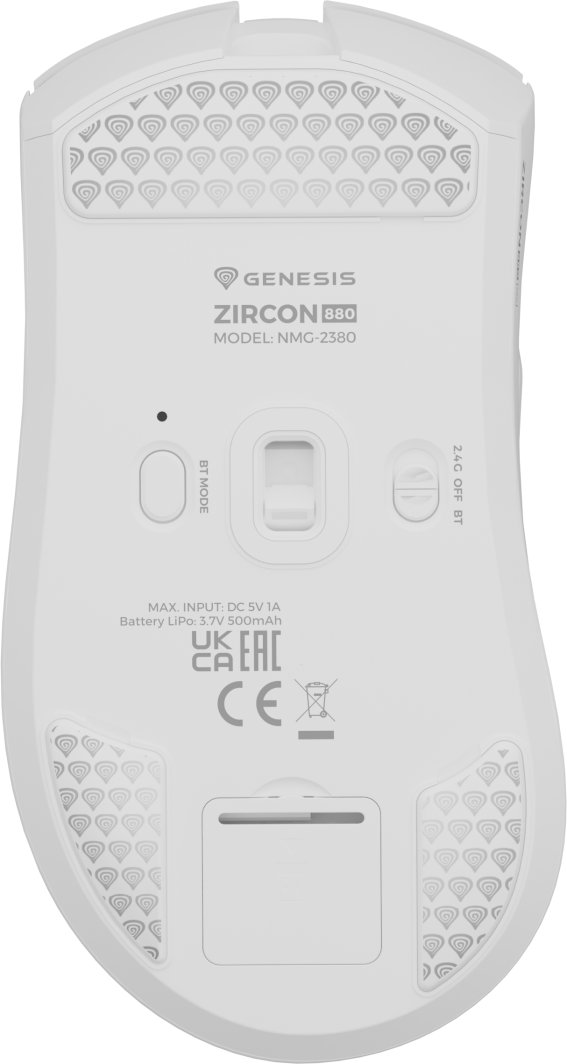 Mouse gaming Genesis Zircon 880 NMG-2380, wireless 2.4 GHz Bluetooth, optik, i bardhë