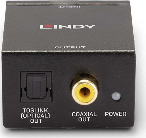 Adapter audio Lindy Toslink në RCA x2, stereo, i zi