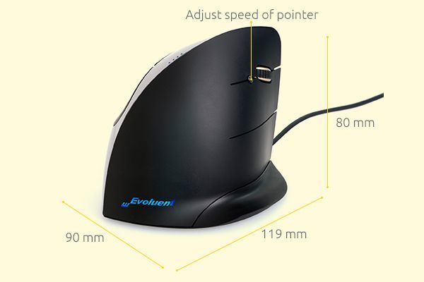 Maus BakkerElkhuizen Evoluent, me kabllo, USB, i zi dhe i argjendtë