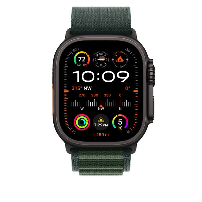 Apple Watch 49mm Loop, Dark Green Alpine Loop, Black Titanium Finish, S