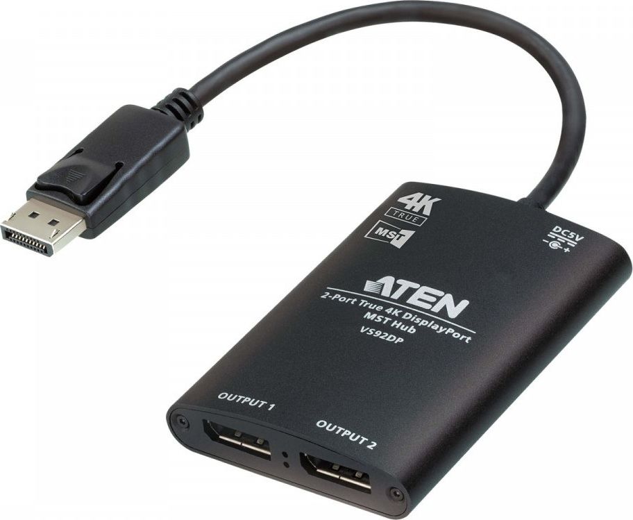 Adapter video Aten VS92DP, DisplayPort në 2x DisplayPort, 4K, i zi