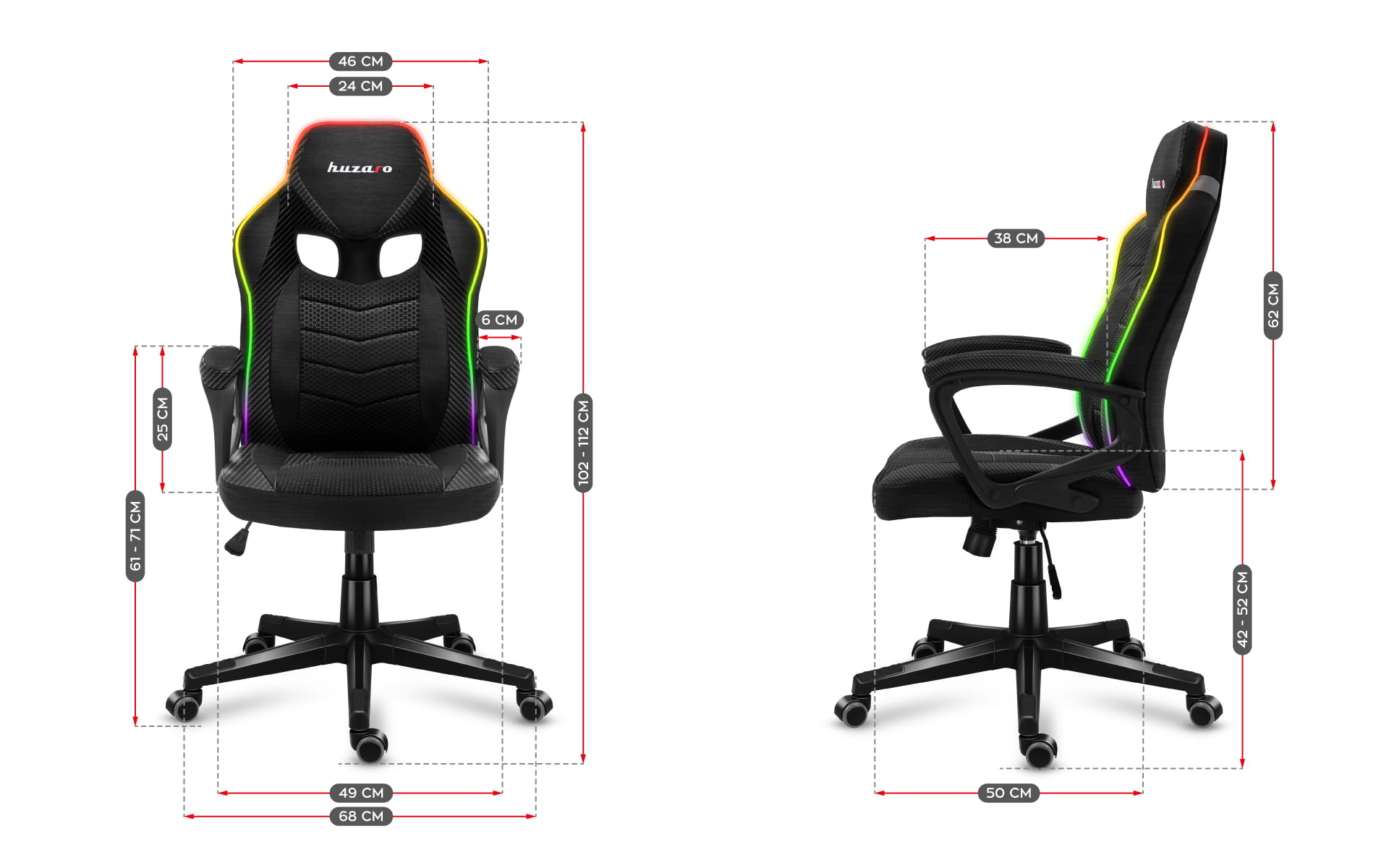 Karrige gaming Huzaro HZ-FORCE 2.5, RGB, e zezë