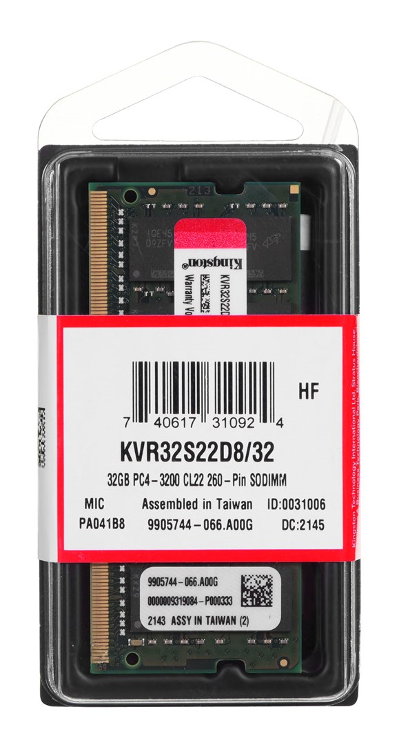 Меморија Kingston ValueRAM DDR4, 32GB, 3200MHz, SODIMM, црна