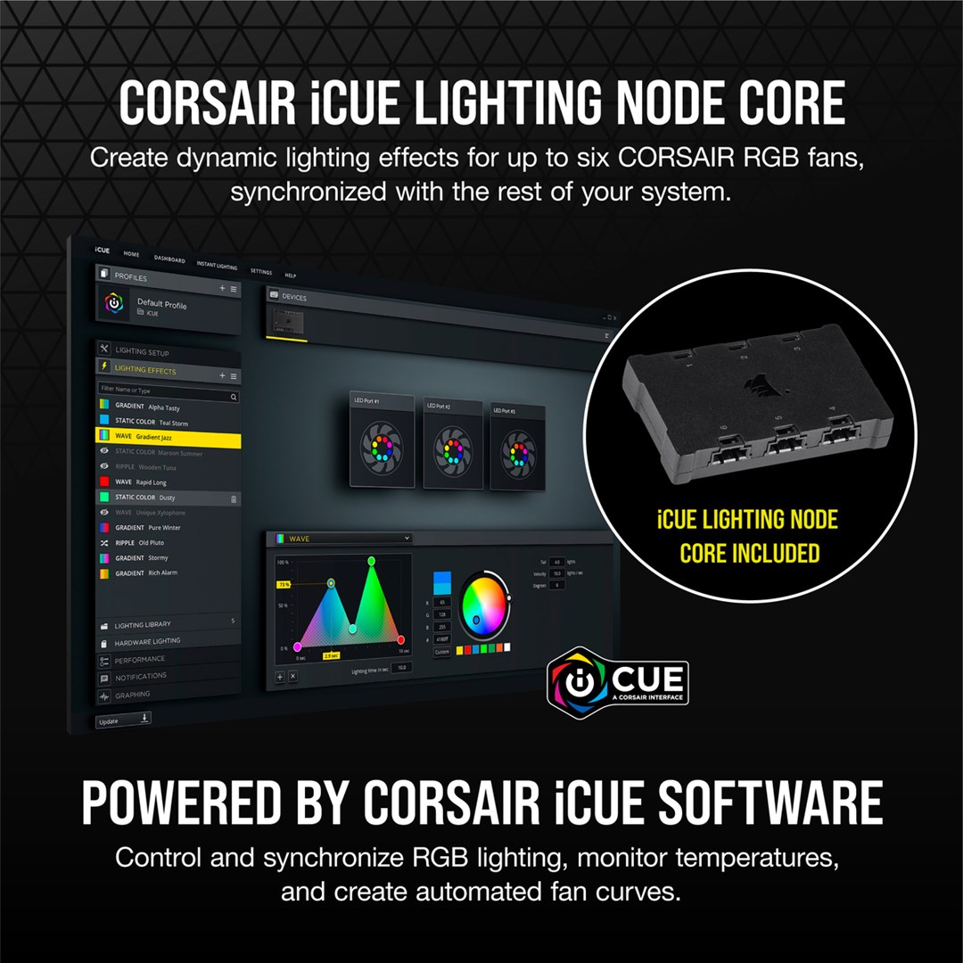 Сет вентилатори CORSAIR iCUE SP120 RGB ELITE, 120mm, PWM, 1500 RPM, црна
