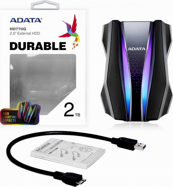 Disk i jashtëm ADATA HDD HD770G, 2 TB, i zi