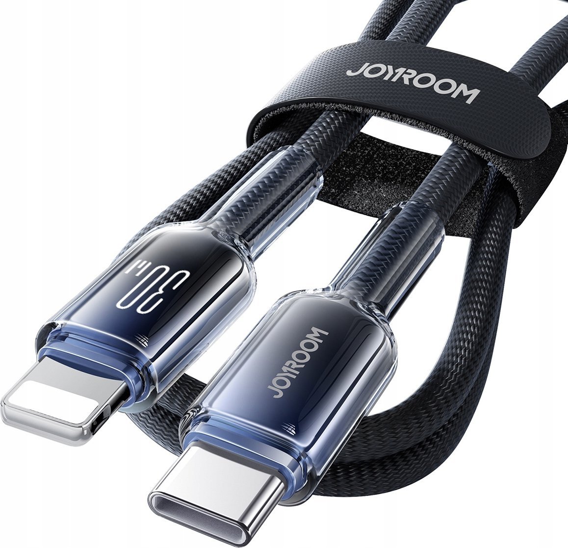 Kabllo karikimi Joyroom S-A42 Crystal-Clear Series, USB-C në Lightning, 30W, 1.2m, i zi