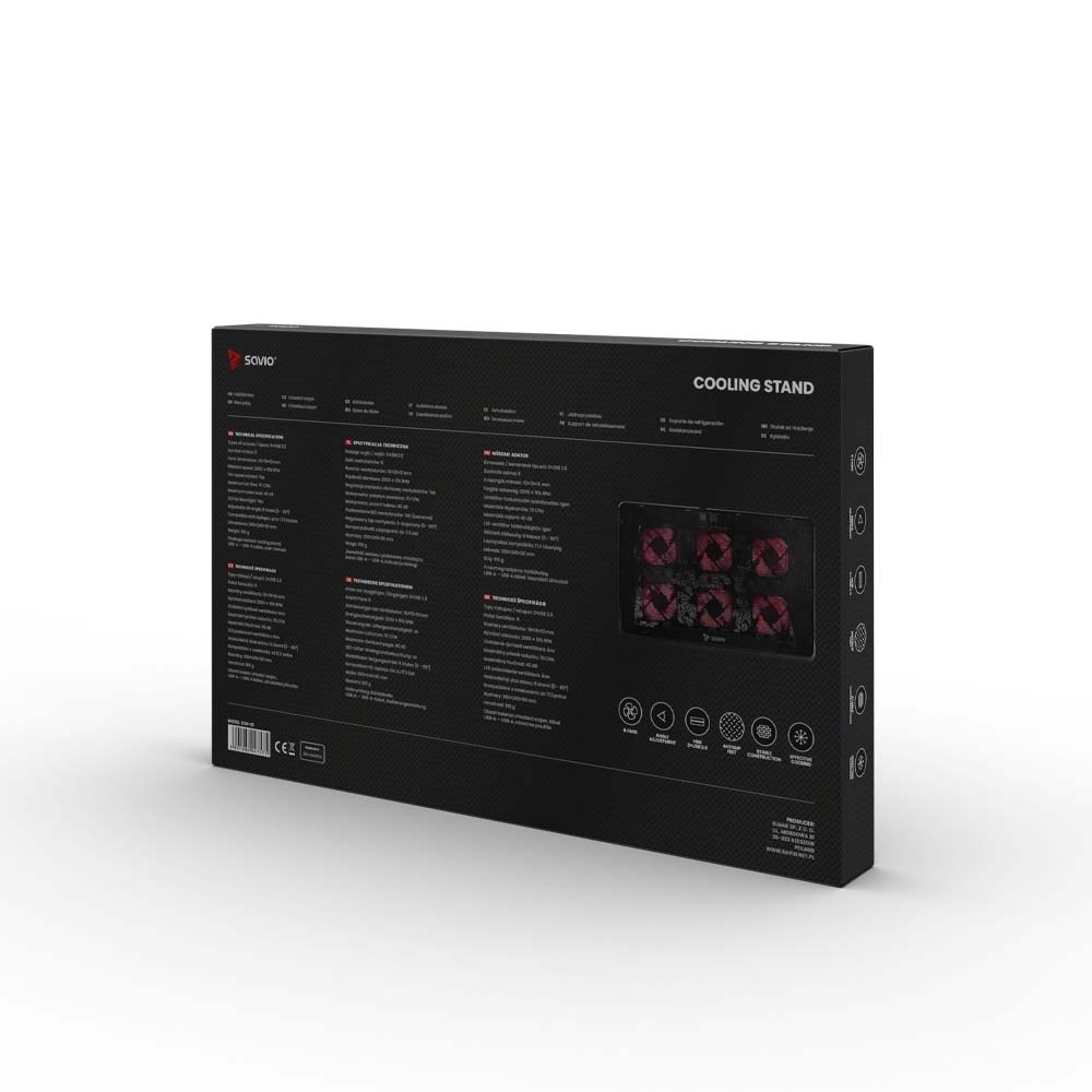 Bazë ftohëse për laptop Savio COS-01, 17.3", 6 ventilatorë LED, e zezë