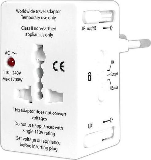 Adapter universal udhëtimi Lexton LX6056, prizë tipi E, me mbrojtje, i bardhë