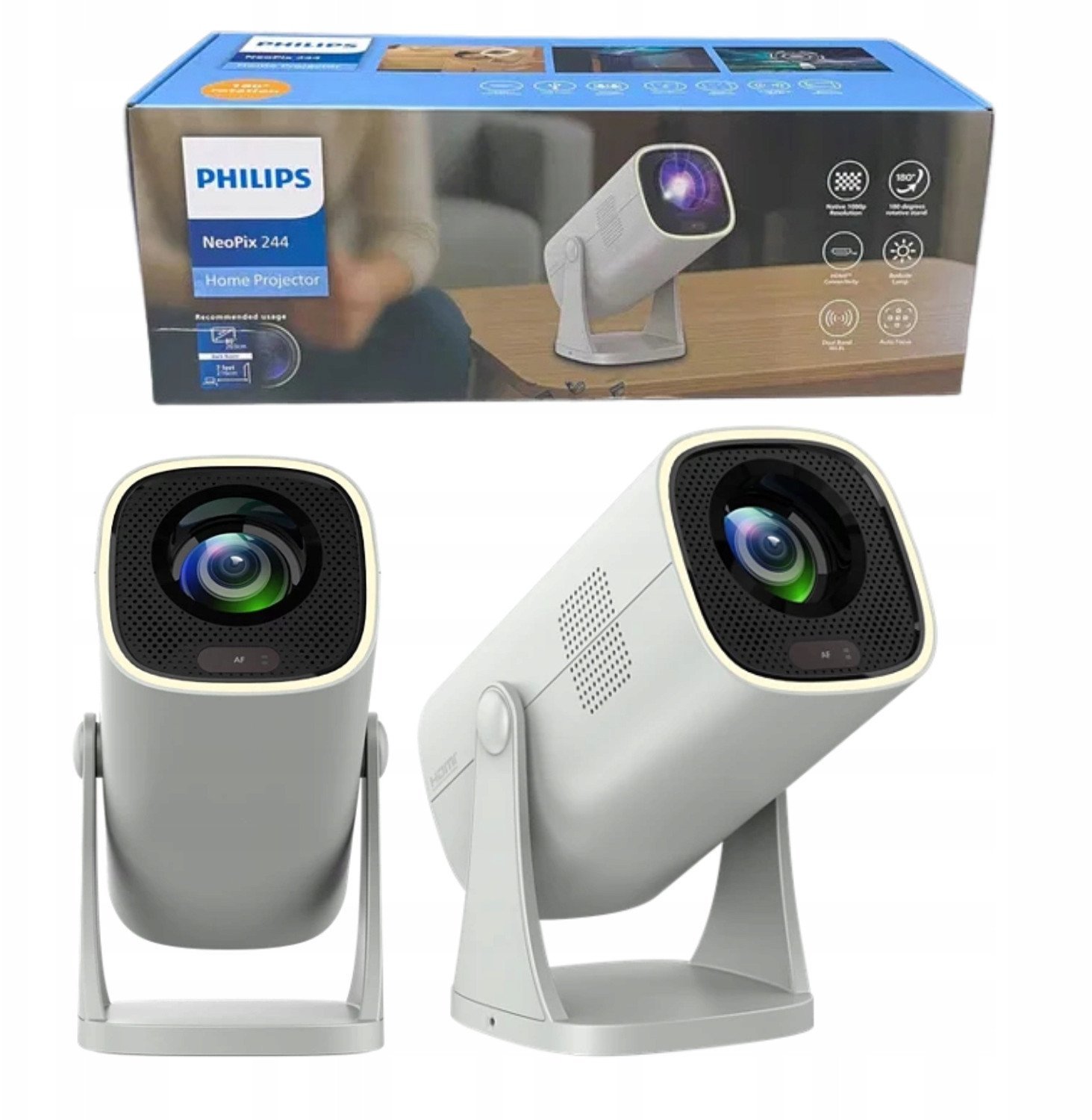 Projektor Philips NeoPix 244, Full HD 1080p, Wi-Fi 6, gri