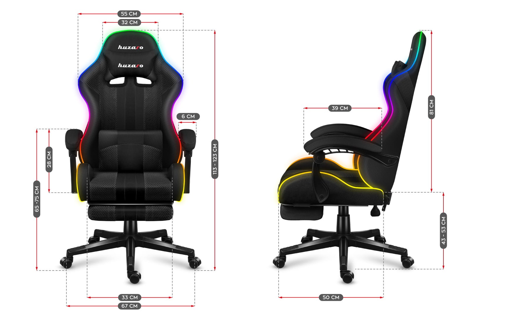Karrige lojërash HUZARO Force 4.7, RGB Mesh, e zezë