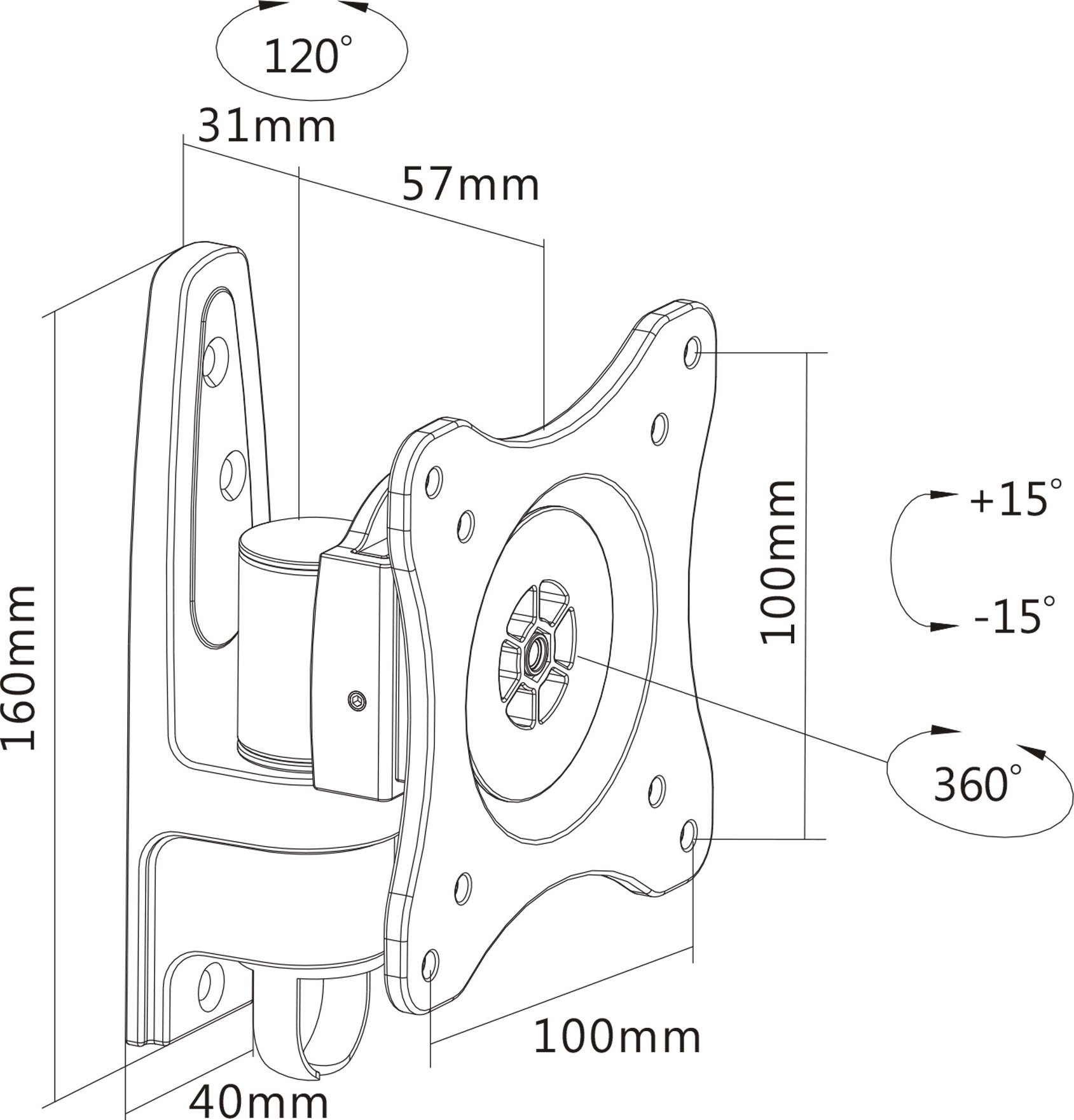 Mbajtëse murale për monitor InLine Wall Mount, 27", 15kg, e zezë