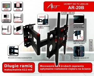 Mbajtëse muri për TV ART AR-20B, 32-65", 45kg, e zezë